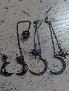 Celestial Moon & Star Iridescent Drop Earrings - Women Jewelry